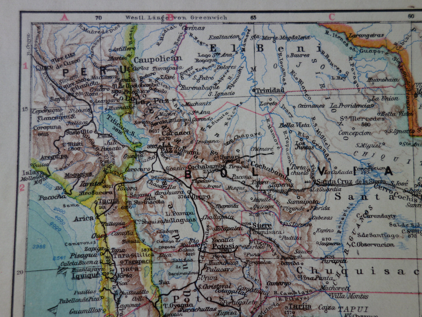 ZUID-AMERIKA oude landkaart van Argentinië Chili Uruguay gedetailleerde vintage kaart uit 1928 Paraguay Bolivia