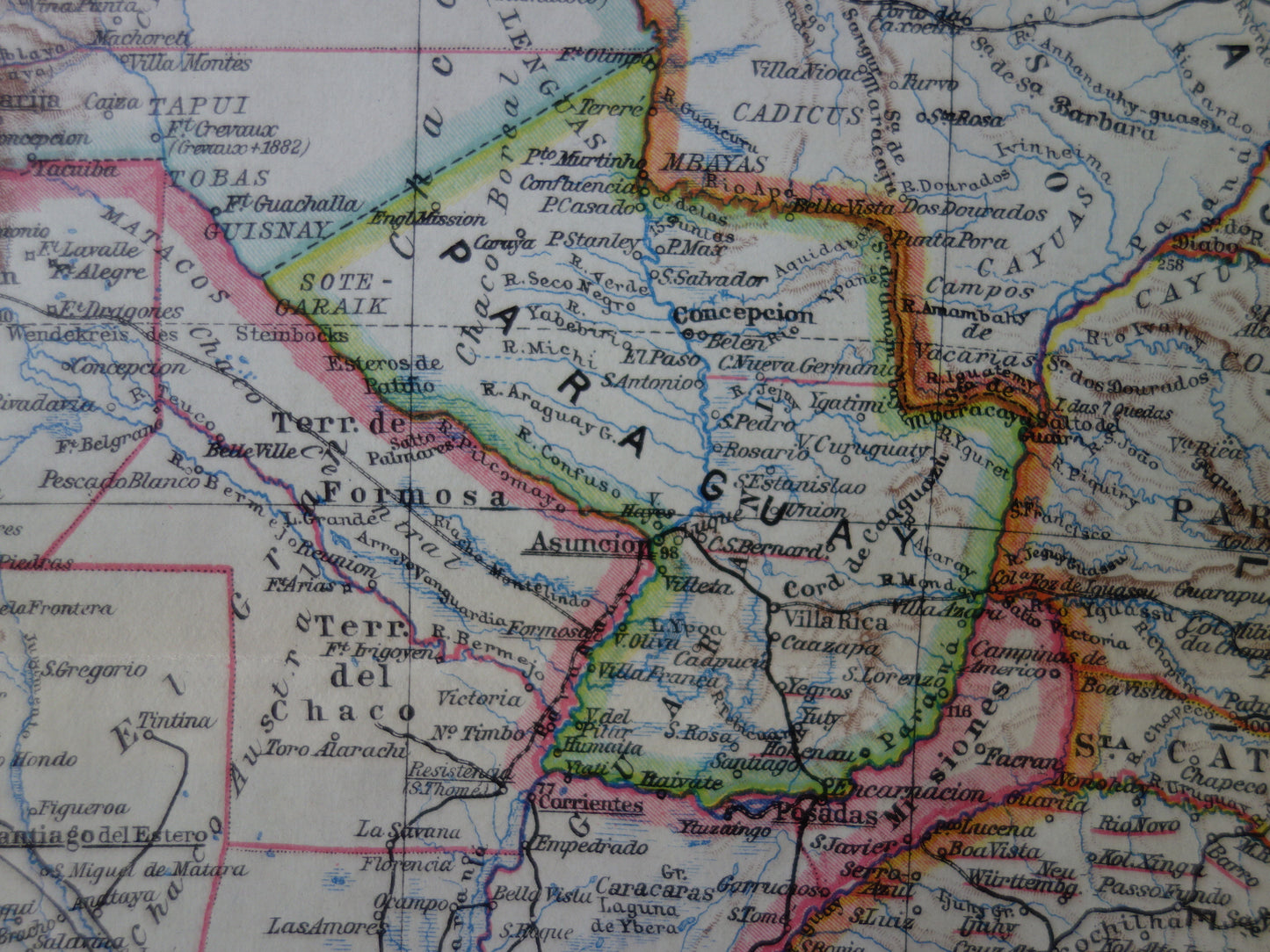 ZUID-AMERIKA oude landkaart van Argentinië Chili Uruguay gedetailleerde vintage kaart uit 1928 Paraguay Bolivia