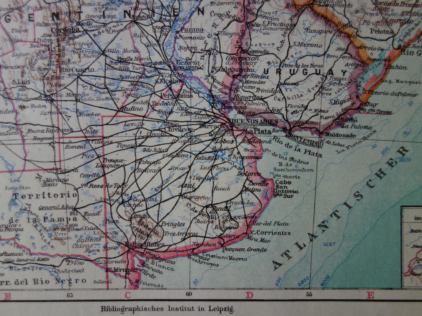 ZUID-AMERIKA oude landkaart van Argentinië Chili Uruguay gedetailleerde vintage kaart uit 1928 Paraguay Bolivia