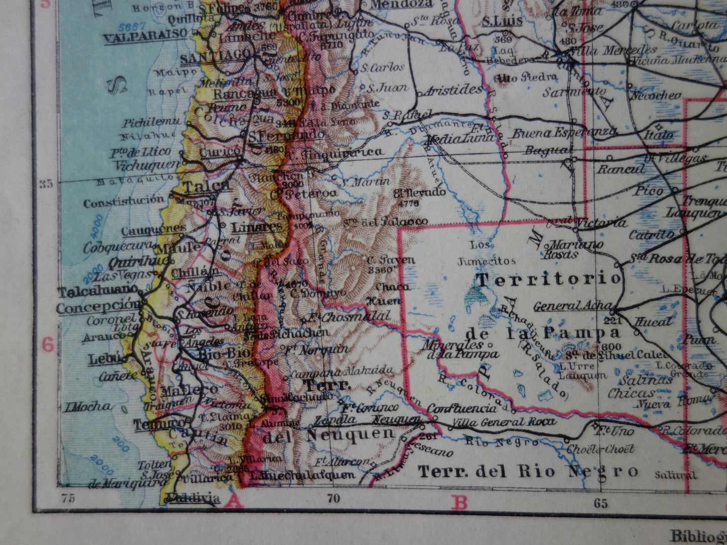 ZUID-AMERIKA oude landkaart van Argentinië Chili Uruguay gedetailleerde vintage kaart uit 1928 Paraguay Bolivia