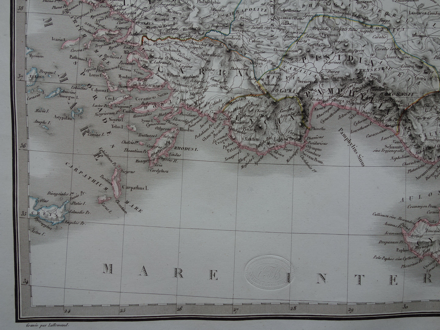 Turkije grote oude landkaart van Asia Minor in Klassieke Oudheid originele antieke kaart uit 1831