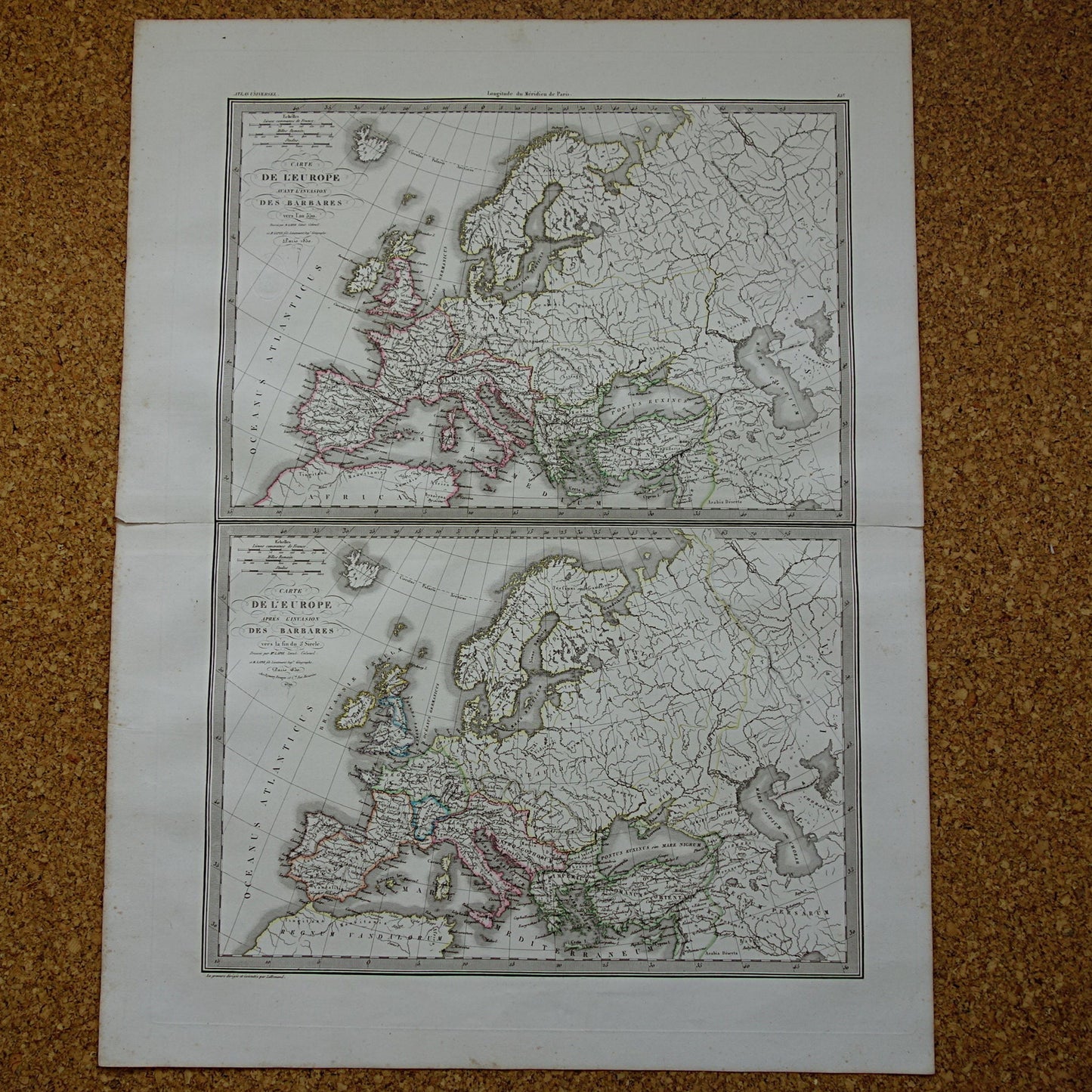Geschiedenis van Europa antieke kaarten val van het Romeinse rijk - Karel de Grote 800 - Keizer Karel 5 1500 - originele oude landkaart