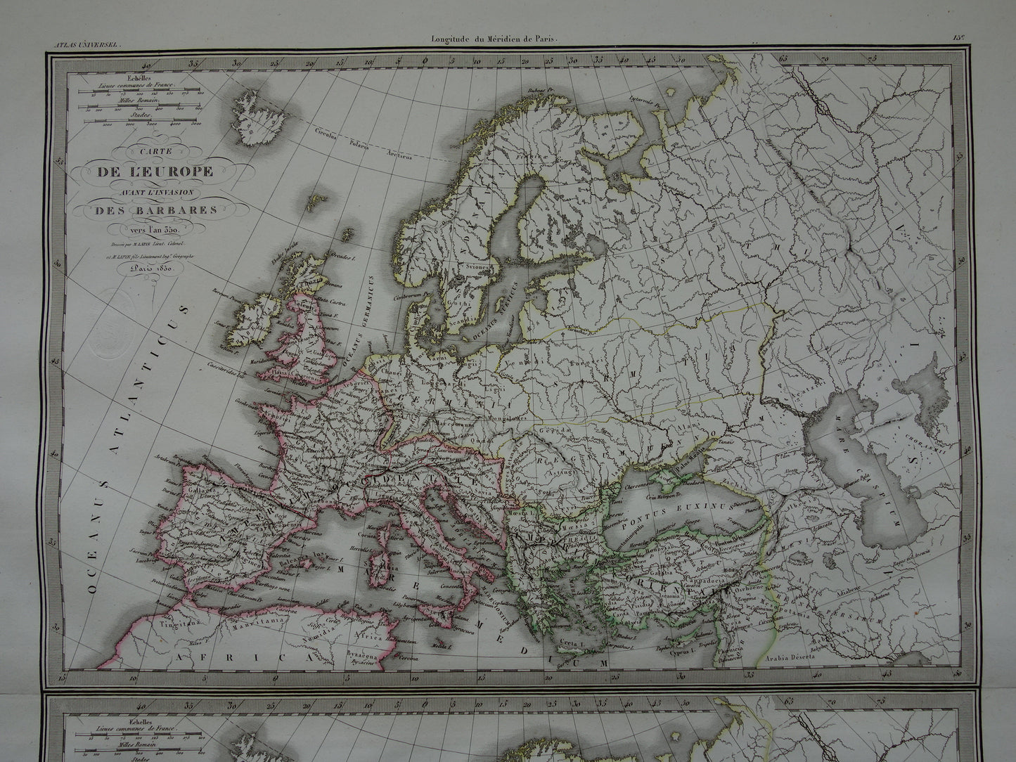 Geschiedenis van Europa antieke kaarten val van het Romeinse rijk - Karel de Grote 800 - Keizer Karel 5 1500 - originele oude landkaart