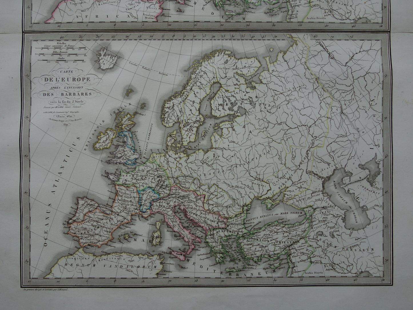 Geschiedenis van Europa antieke kaarten val van het Romeinse rijk - Karel de Grote 800 - Keizer Karel 5 1500 - originele oude landkaart