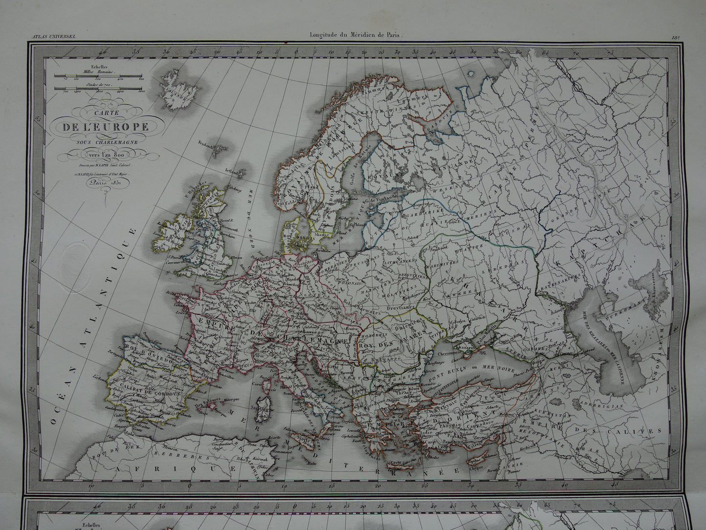 Geschiedenis van Europa antieke kaarten val van het Romeinse rijk - Karel de Grote 800 - Keizer Karel 5 1500 - originele oude landkaart