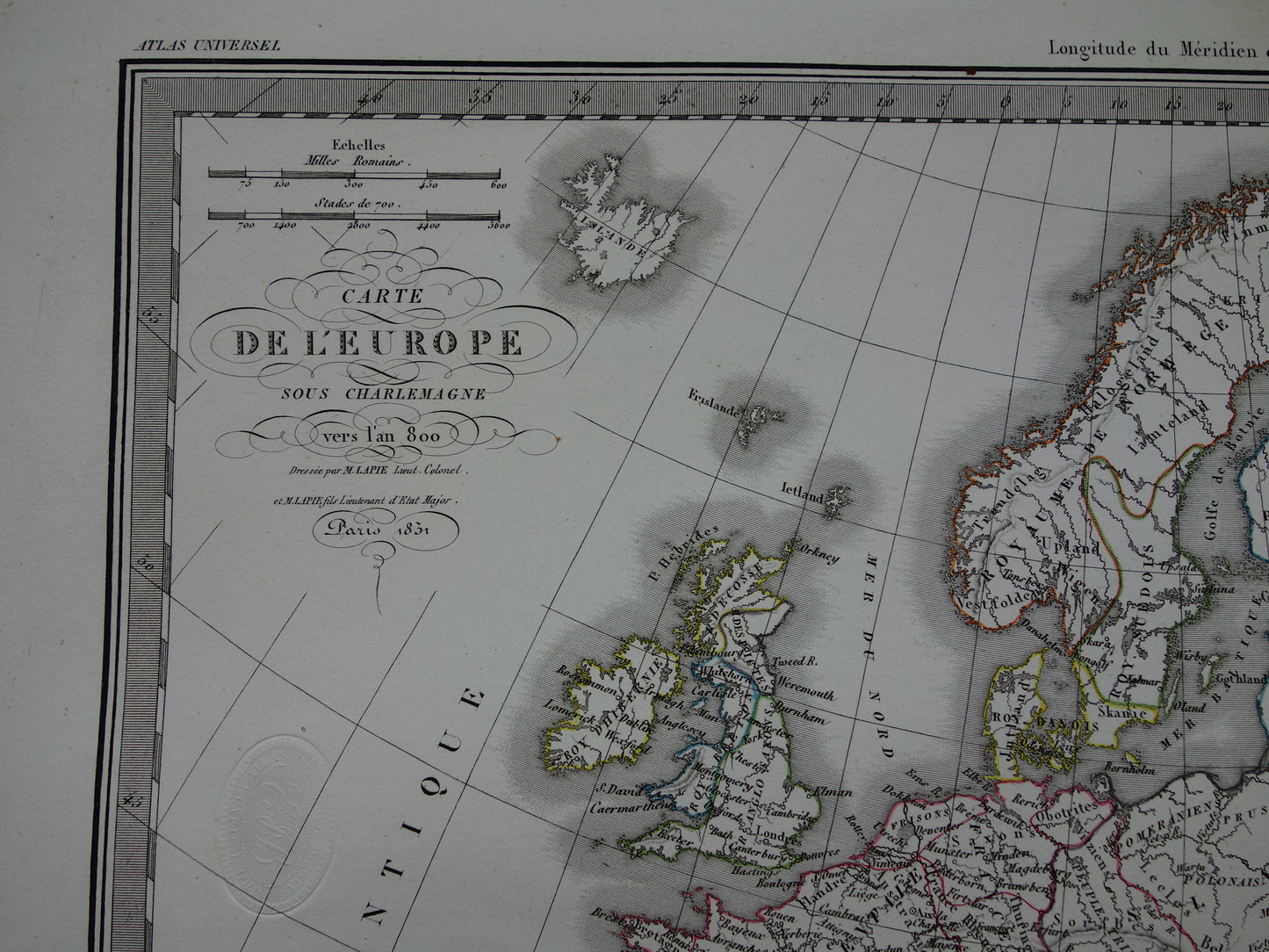 Geschiedenis van Europa antieke kaarten val van het Romeinse rijk - Karel de Grote 800 - Keizer Karel 5 1500 - originele oude landkaart