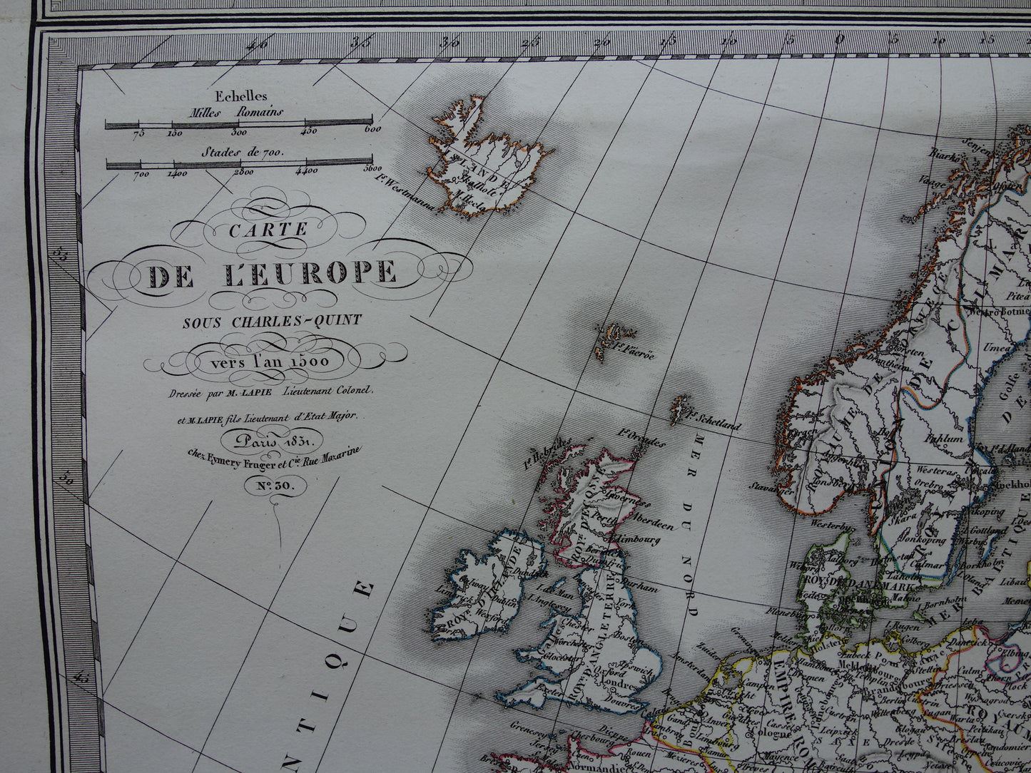 Geschiedenis van Europa antieke kaarten val van het Romeinse rijk - Karel de Grote 800 - Keizer Karel 5 1500 - originele oude landkaart