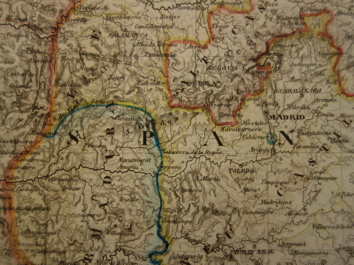 Oude kaart van Spanje en Portugal uit 1849 originele antieke landkaart Madrid vintage kaarten met jaartal