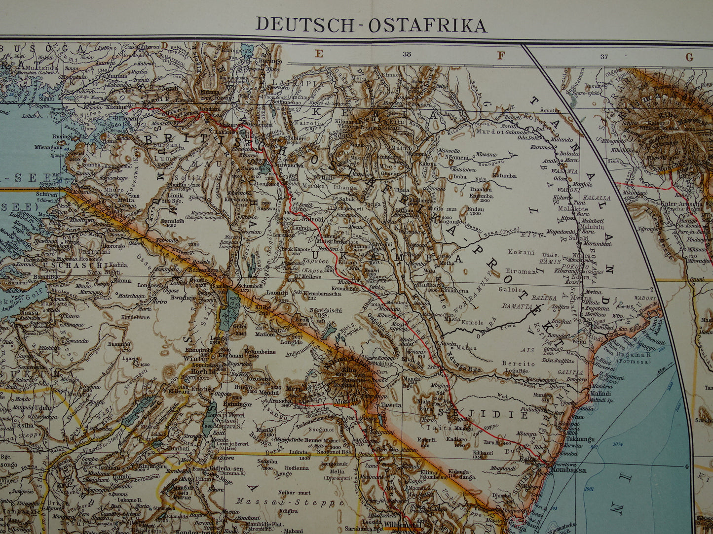 Vintage landkaart van Tanzania Zanzibar Victoriameer 1910 originele oude historische kaart