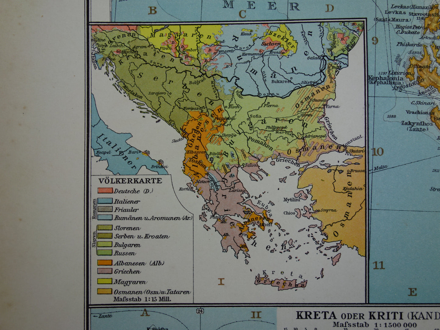 BALKAN oude landkaart van Griekenland Europees Turkije uit 1910 originele antieke historische kaart van Roemenië Bulgarije Servië Bosnië Montenegro Griekenland