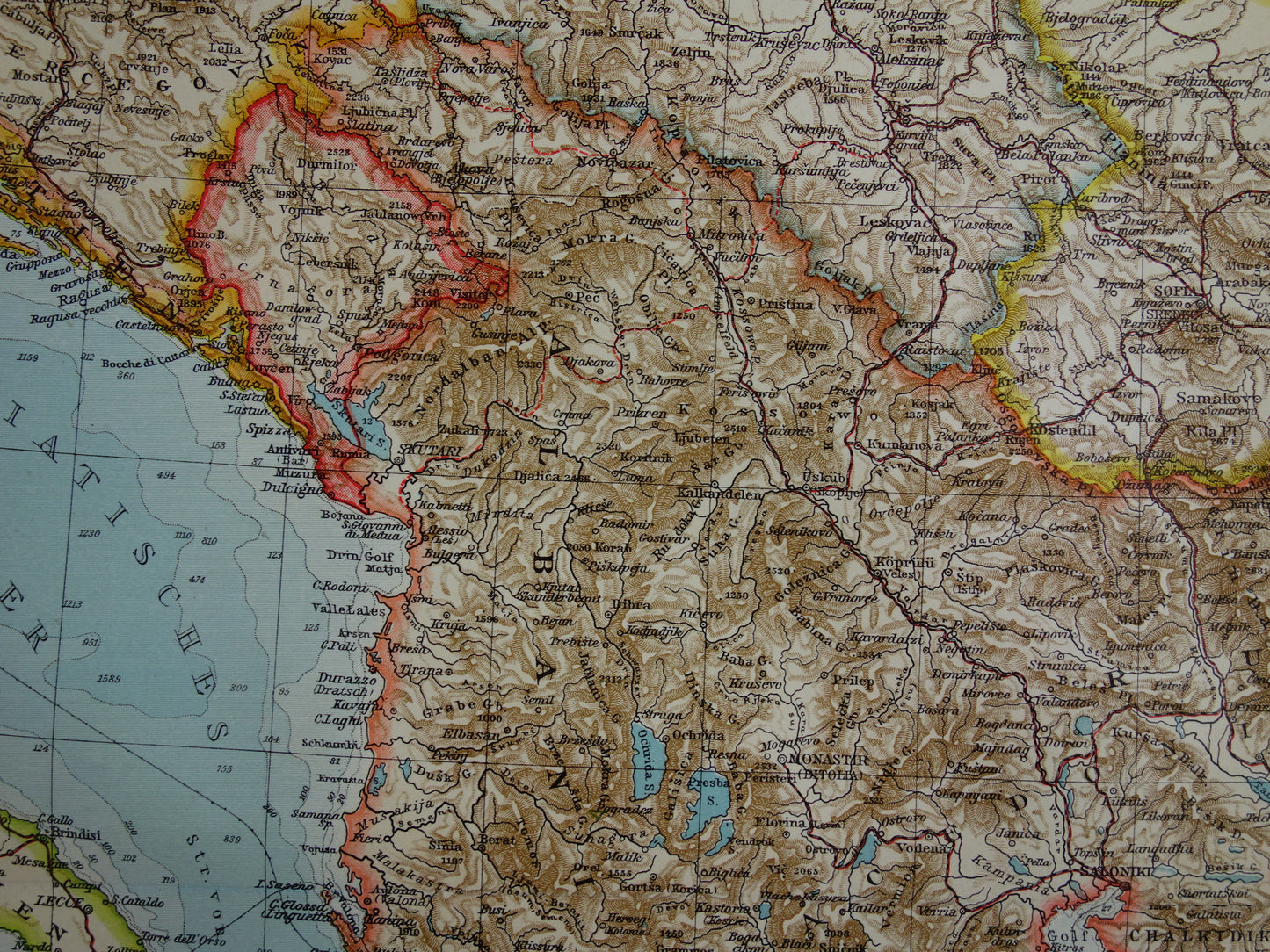 BALKAN oude landkaart van Griekenland Europees Turkije uit 1910 originele antieke historische kaart van Roemenië Bulgarije Servië Bosnië Montenegro Griekenland