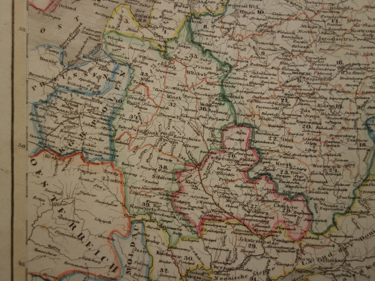 RUSLAND oude kaart van Russische Rijk in Europa antieke landkaart Polen Litouwen Oekraïne met jaartal - vintage kaarten