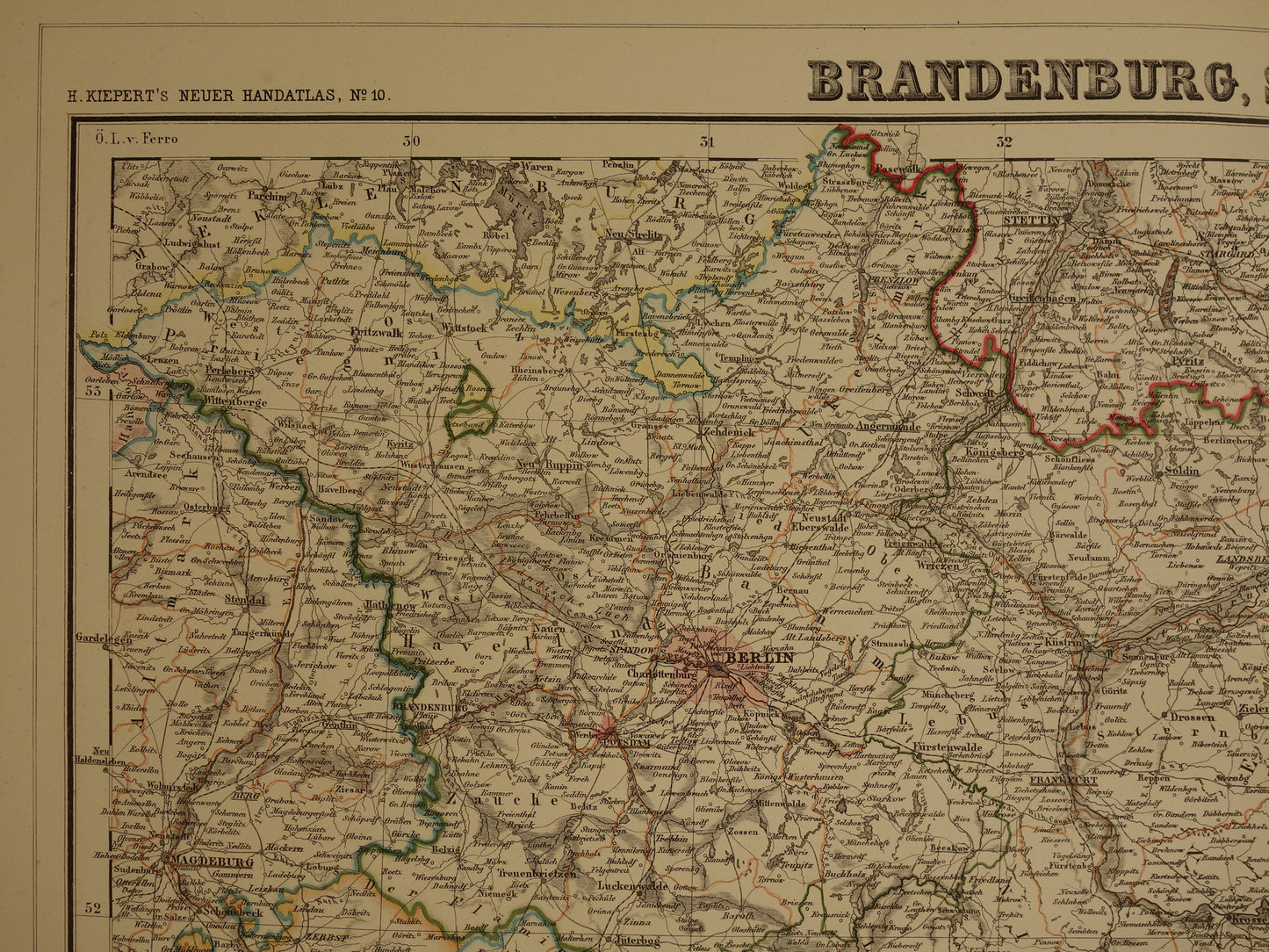 Große alte Karte von Brandenburg, Posen, Schlesien. Originale antike Karte von 1859. Deutschland und Polen, Berlin, Breslau, Posen, Dresden.