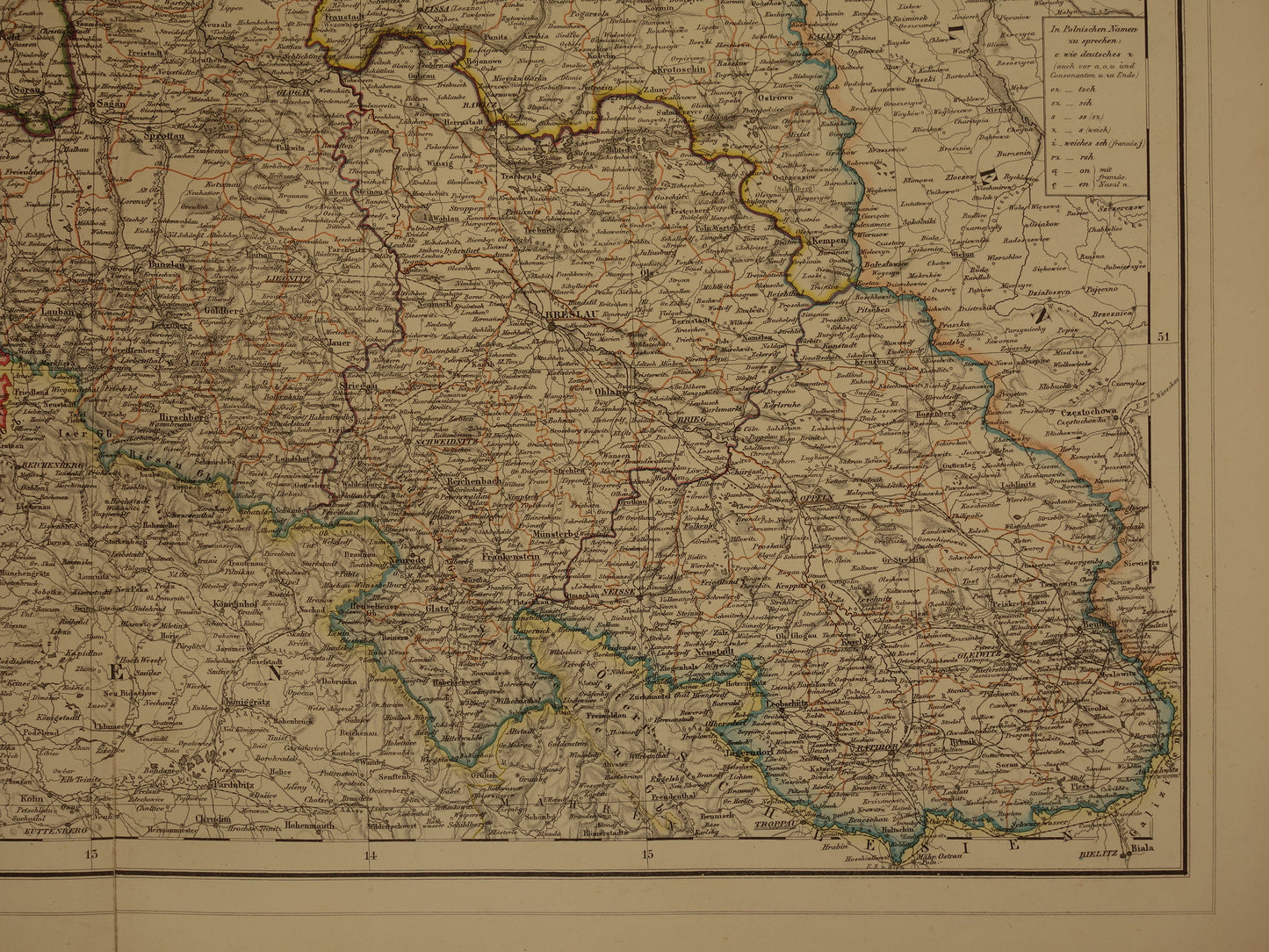 Große alte Karte von Brandenburg, Posen, Schlesien. Originale antike Karte von 1859. Deutschland und Polen, Berlin, Breslau, Posen, Dresden.