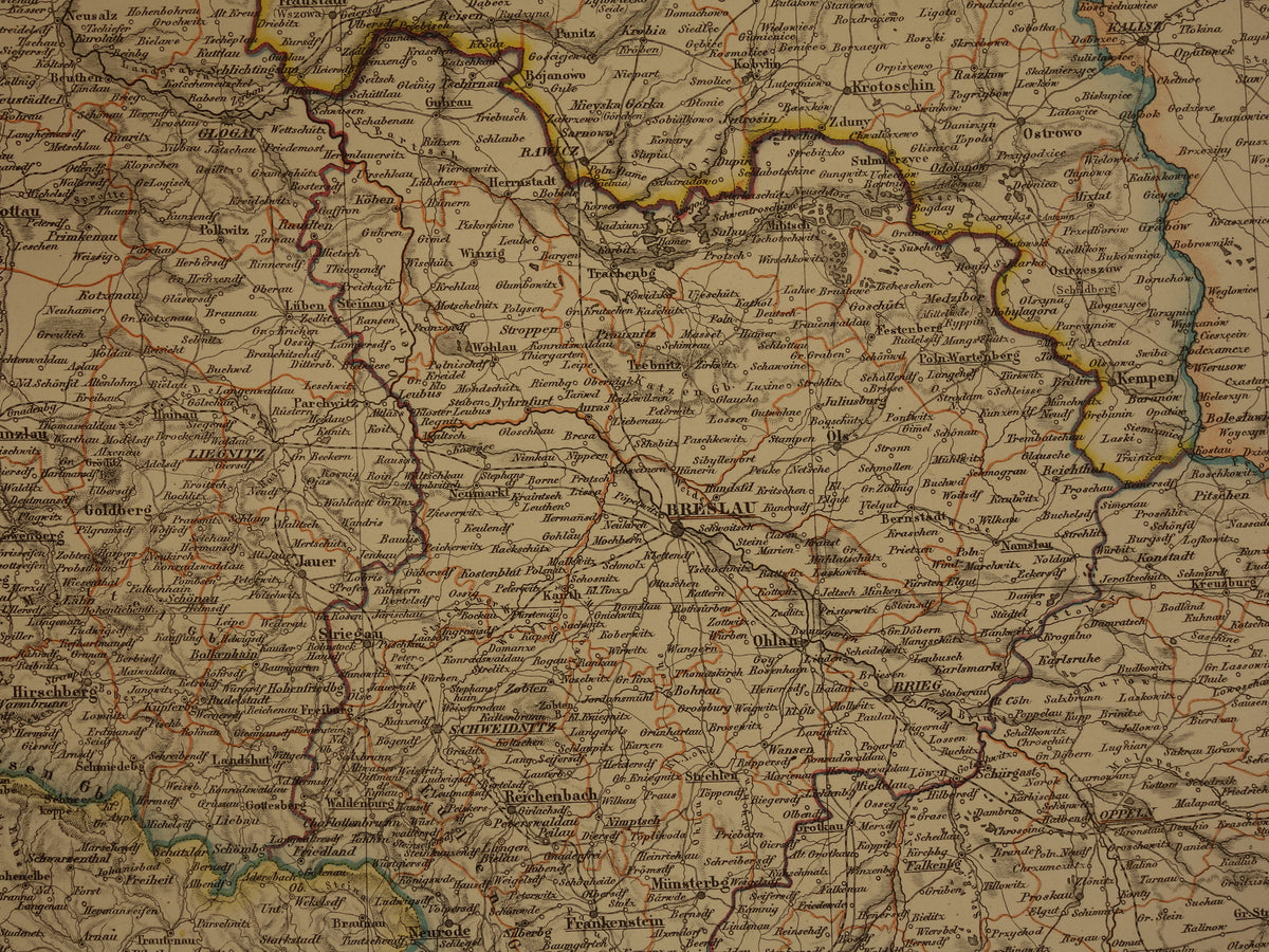Große alte Karte von Brandenburg, Posen, Schlesien. Originale antike Karte von 1859. Deutschland und Polen, Berlin, Breslau, Posen, Dresden.
