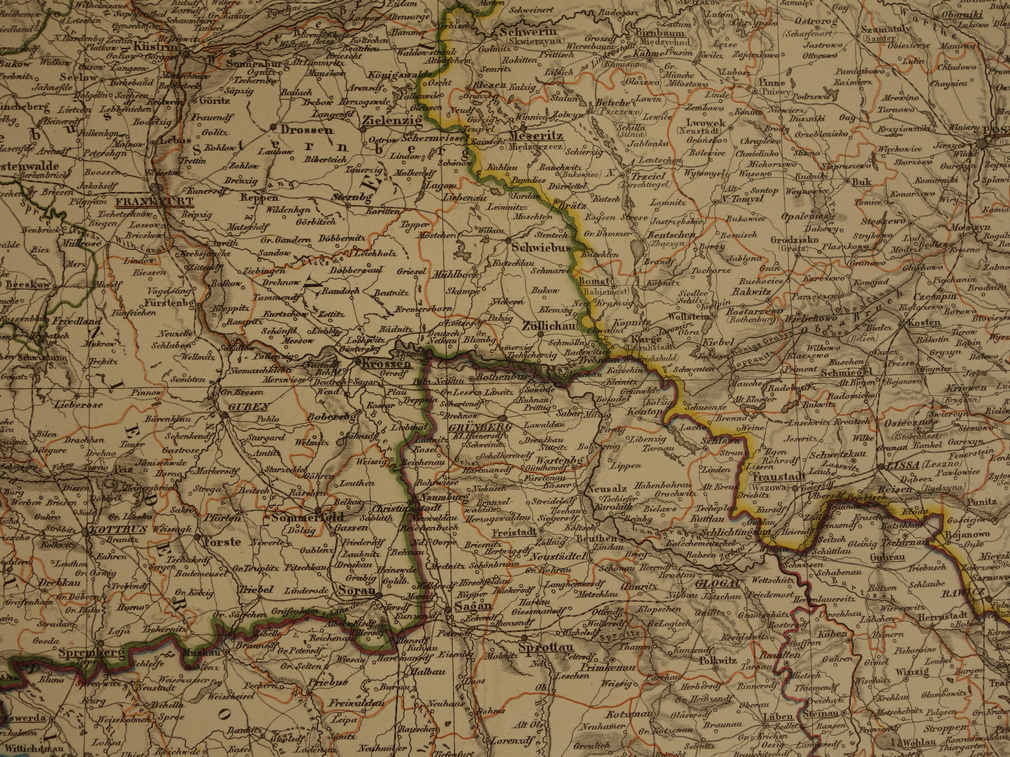 Große alte Karte von Brandenburg, Posen, Schlesien. Originale antike Karte von 1859. Deutschland und Polen, Berlin, Breslau, Posen, Dresden.
