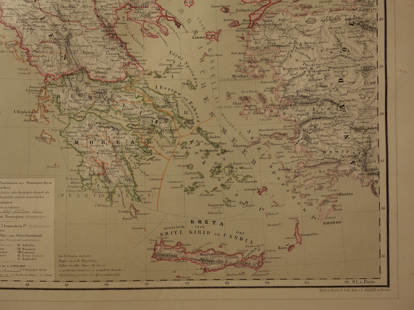 Grote Oude landkaart van de Balkan in 1856 met schade - Antieke kaart Europees Turkije Servië Griekenland handgekleurde vintage landkaarten