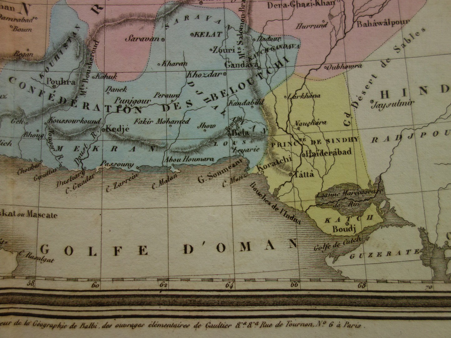 Antieke kaart van IRAN 180+ jaar oude Franse handgekleurde landkaart Perzië Balochistan 1838