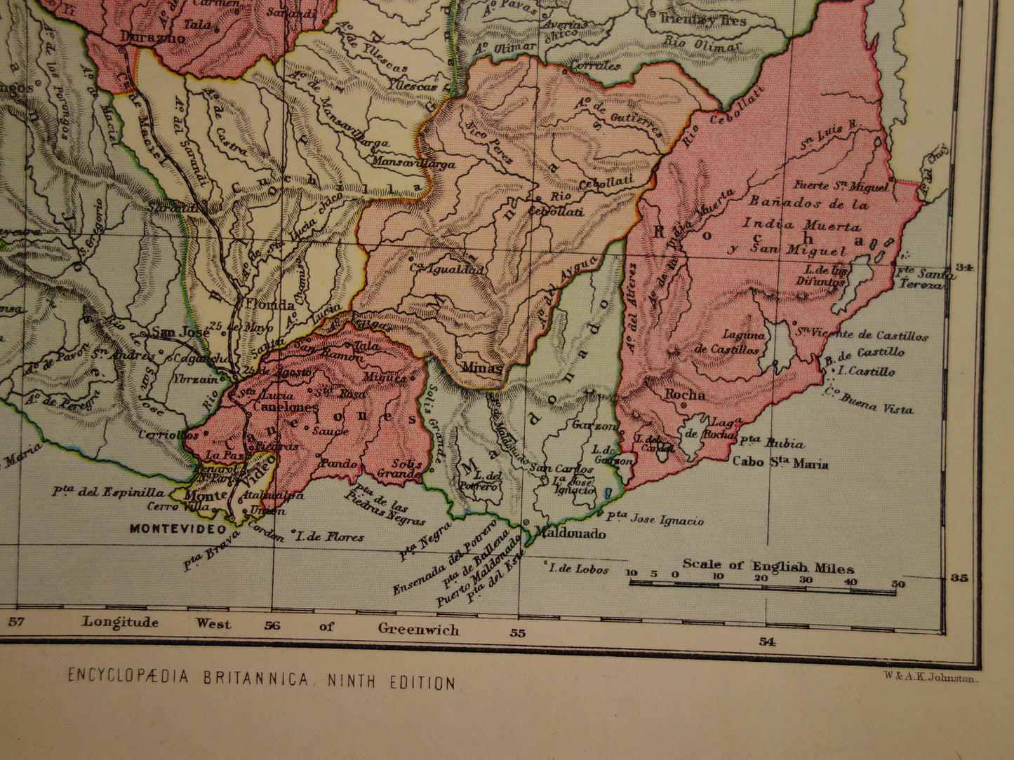 URUGUAY Antieke landkaart van Uruguay 1888 originele oude kaart Montevideo te koop