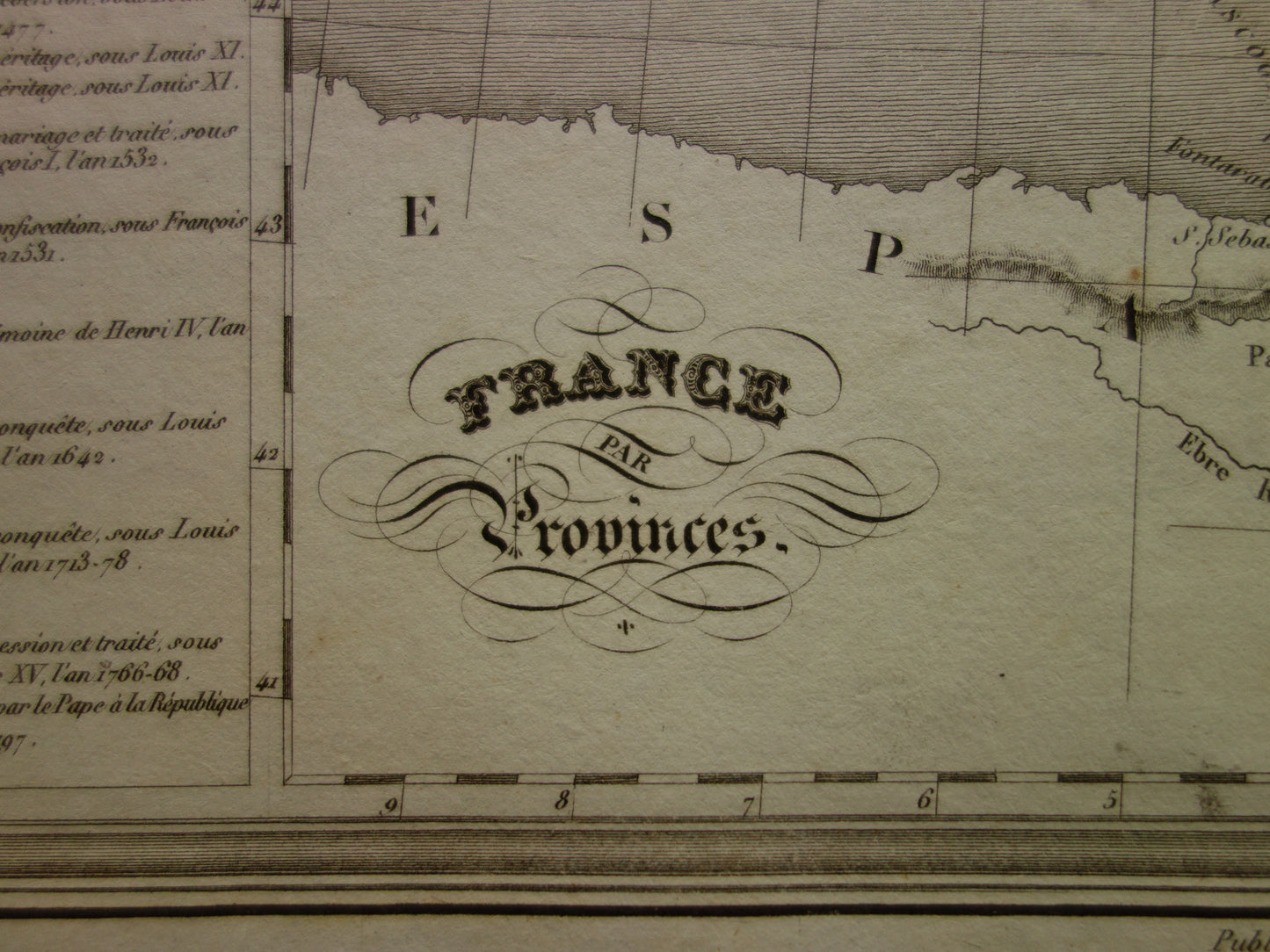 Antieke kaart van FRANKRIJK 180+ jaar oude Franse handgekleurde landkaart 1838