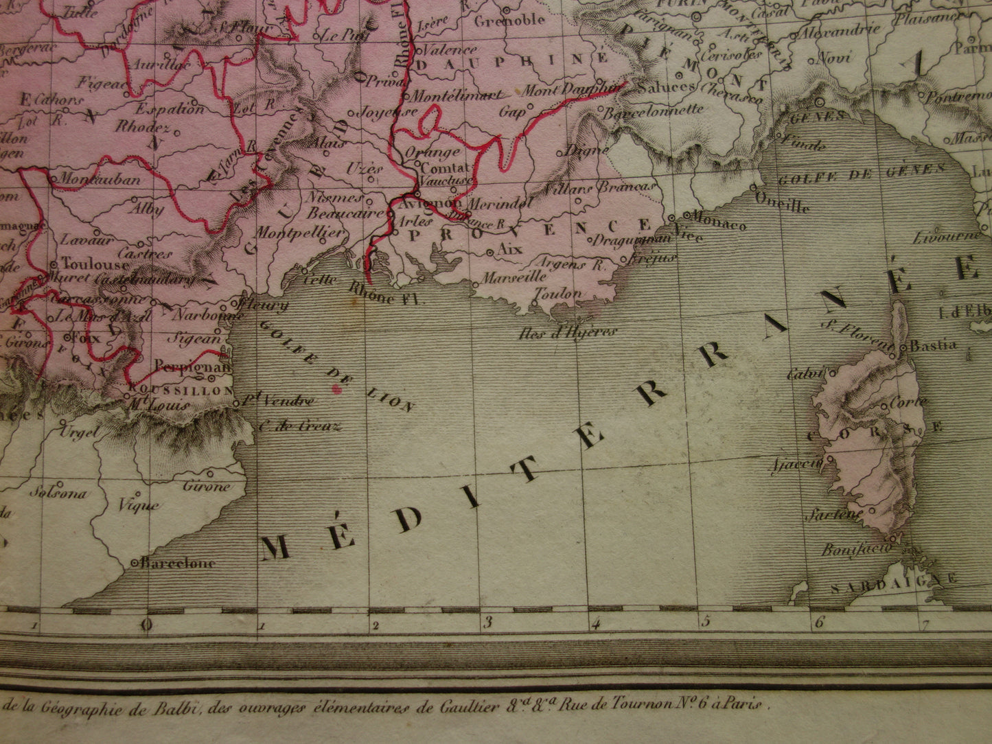 Antieke kaart van FRANKRIJK 180+ jaar oude Franse handgekleurde landkaart 1838
