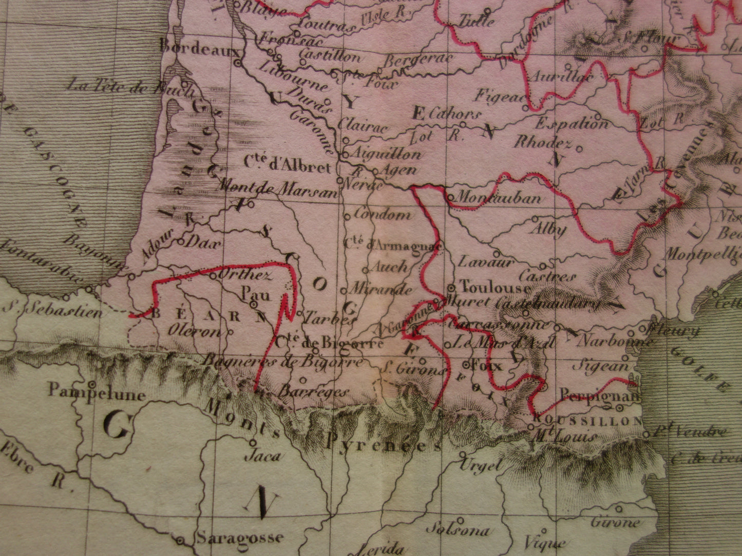 Antieke kaart van FRANKRIJK 180+ jaar oude Franse handgekleurde landkaart 1838