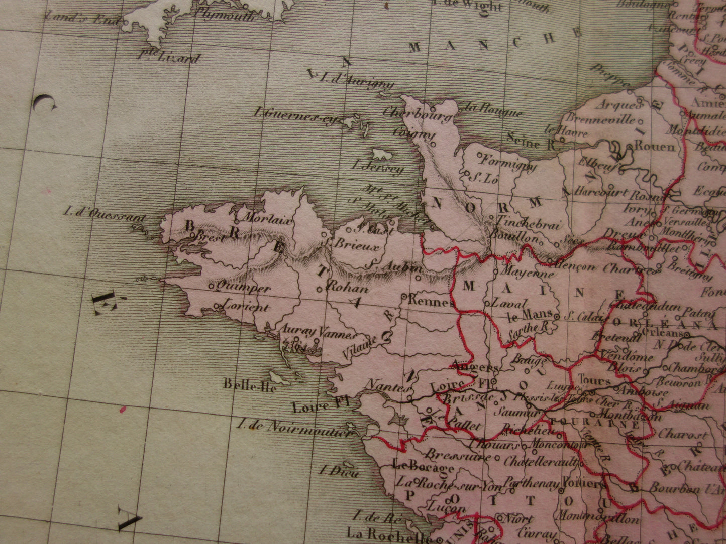 Antieke kaart van FRANKRIJK 180+ jaar oude Franse handgekleurde landkaart 1838