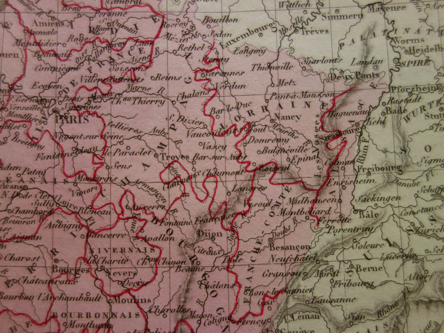 Antieke kaart van FRANKRIJK 180+ jaar oude Franse handgekleurde landkaart 1838