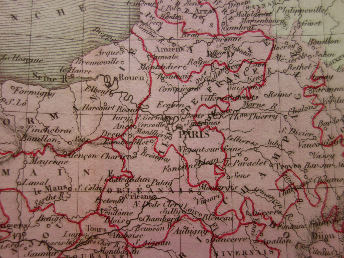 Antieke kaart van FRANKRIJK 180+ jaar oude Franse handgekleurde landkaart 1838