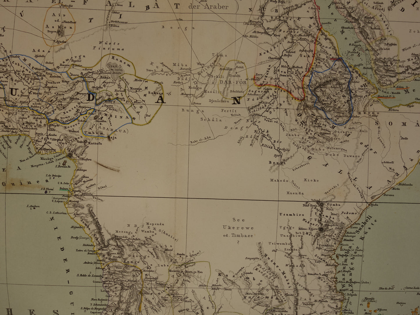 Oude landkaart van Afrika uit 1860 originele historische kaart Afrika continent 50 x 62 cm