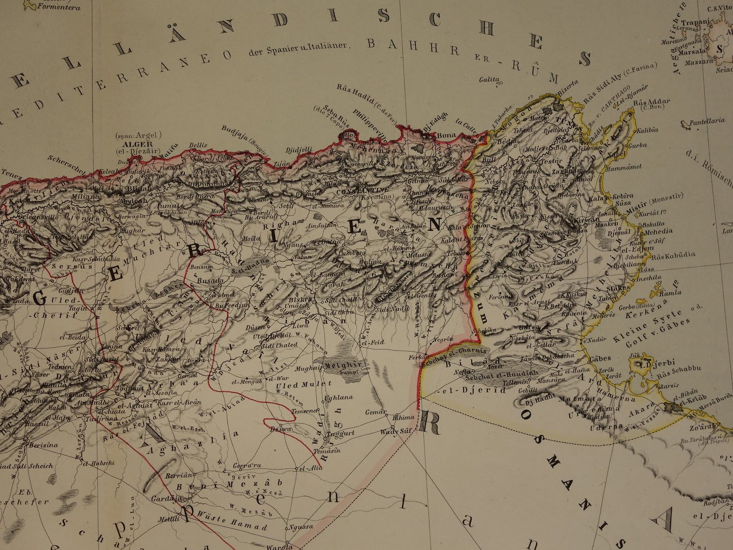 Oude kaart van westelijk Middellandse Zeegebied originele antieke landkaart van Marokko Tunesië Algerije Spanje Corisca met jaartal grote historische kaarten