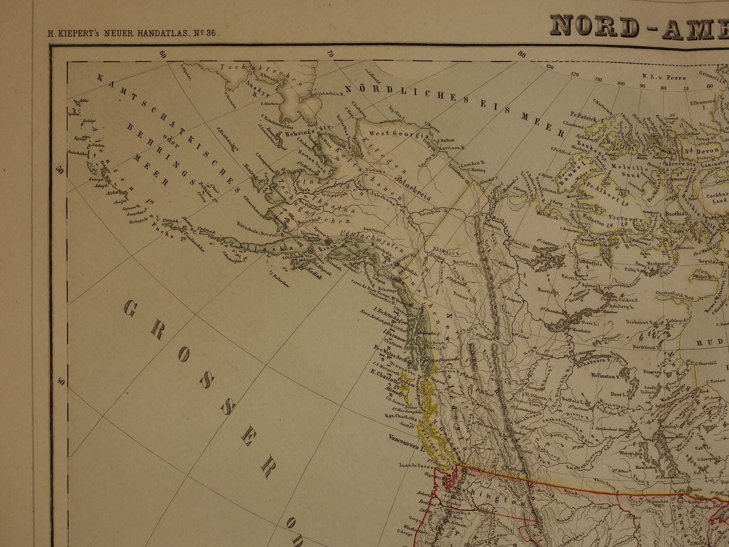 NOORD-AMERIKA antieke landkaart uit 1860 van VS Canada Mexico oude kaart originele vintage historische kaarten