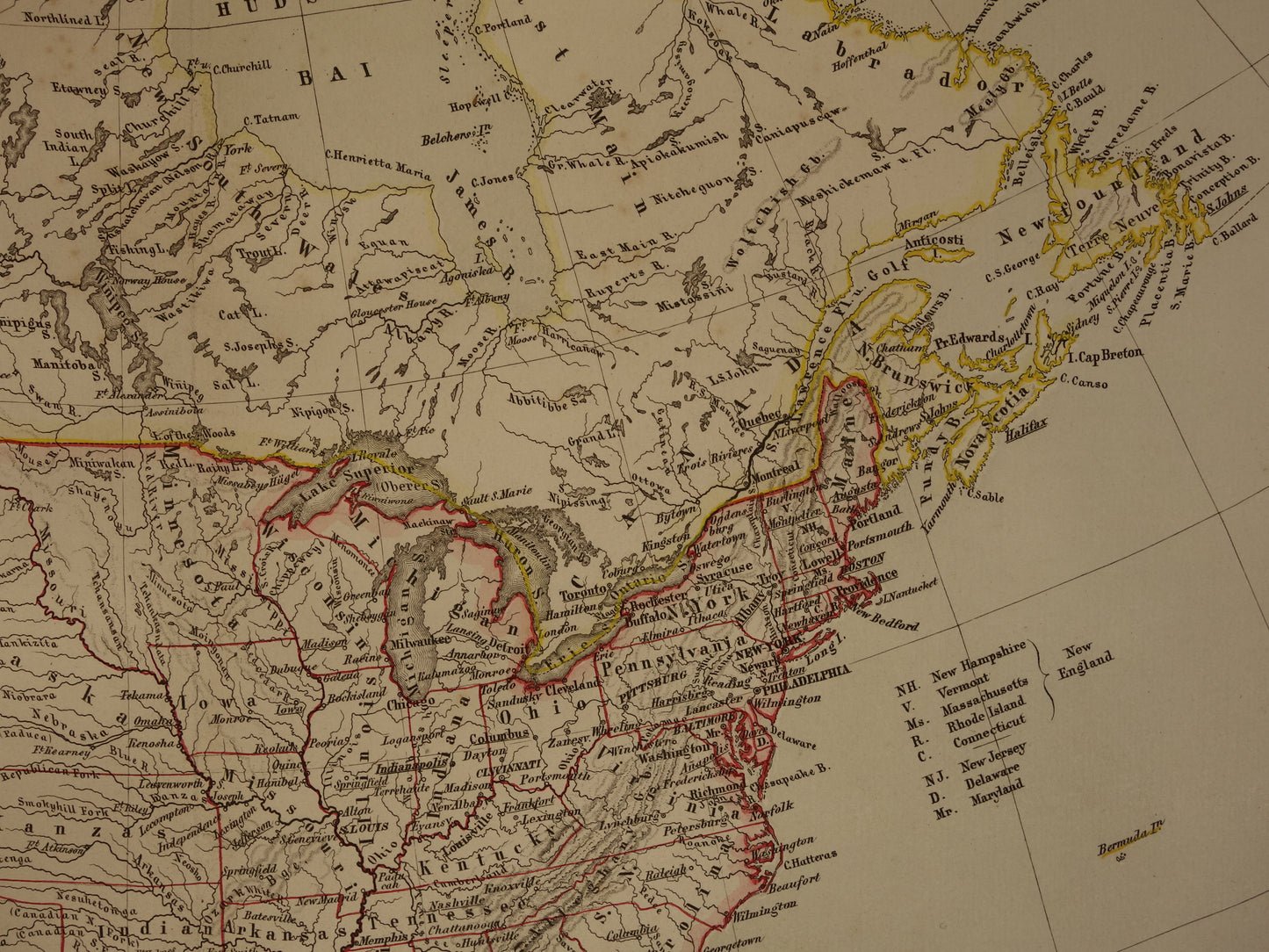NOORD-AMERIKA antieke landkaart uit 1860 van VS Canada Mexico oude kaart originele vintage historische kaarten