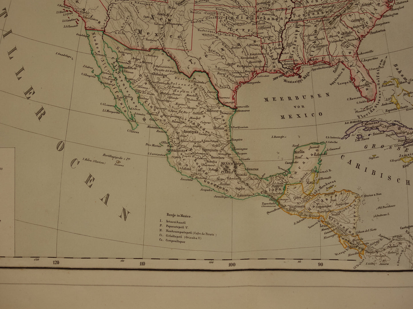 NOORD-AMERIKA antieke landkaart uit 1860 van VS Canada Mexico oude kaart originele vintage historische kaarten