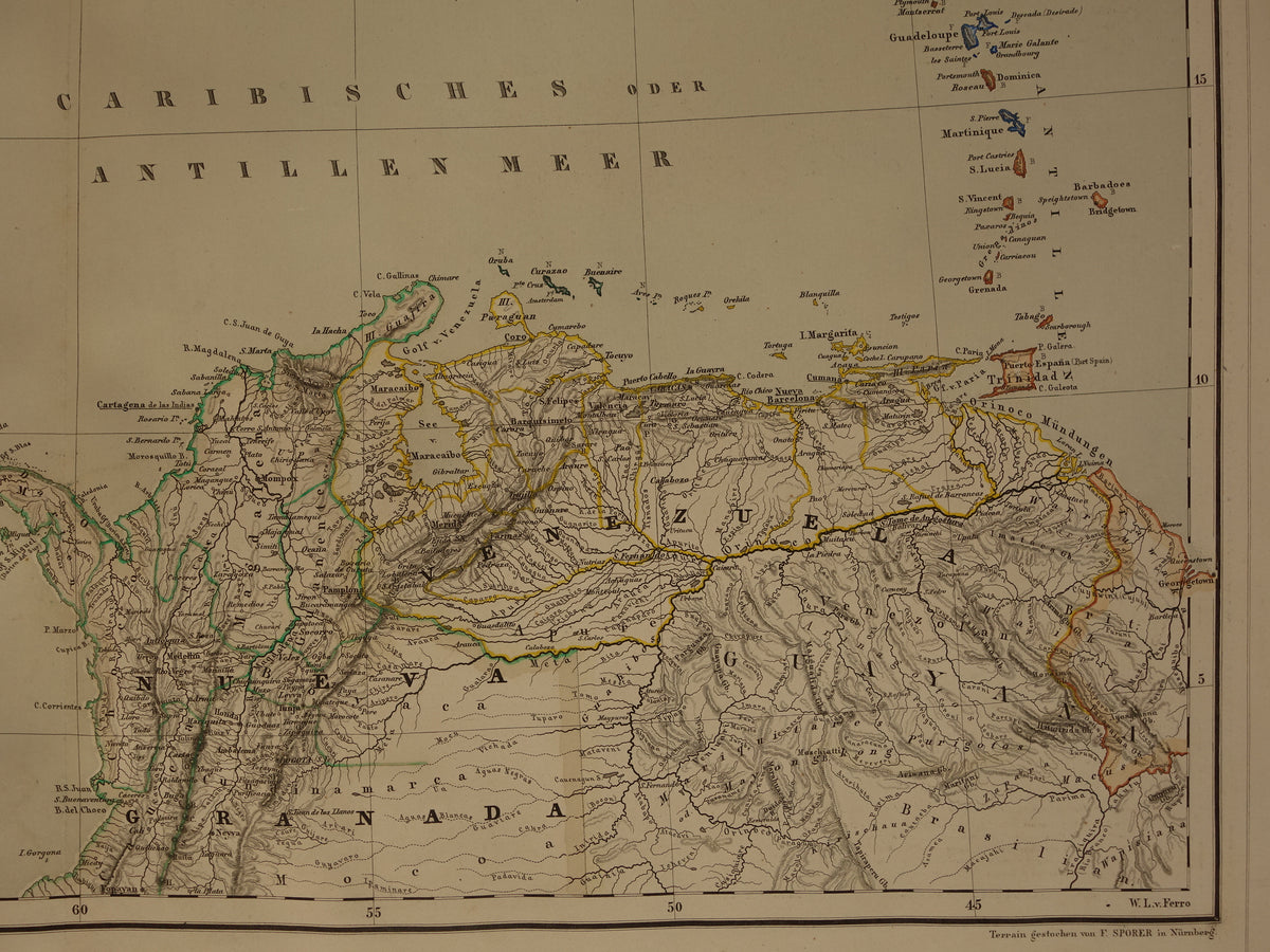 Alte Karte der Karibik und Mittelamerikas von 1857, originale antike Karte der Karibik, Antillen, Kuba, Nicaragua, Vintage-Karten