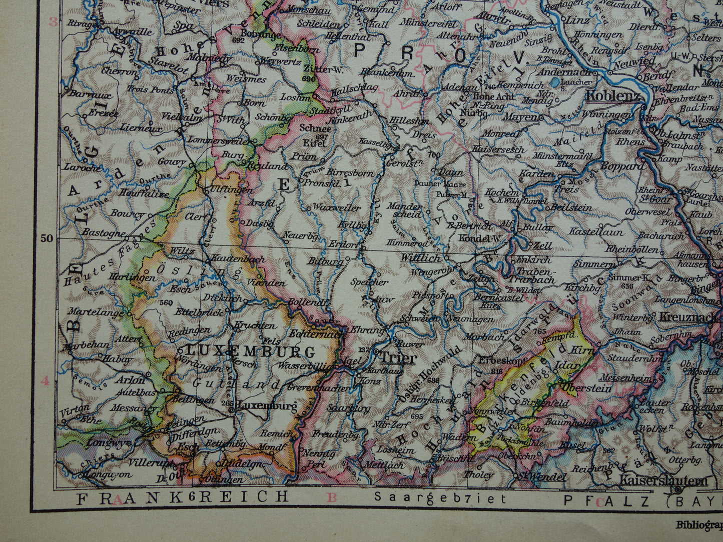 DUITSLAND oude landkaart van Rhijnland 1928 originele vintage Duitse kaart Ruhrgebied Keulen Essen Dortmund Kassel
