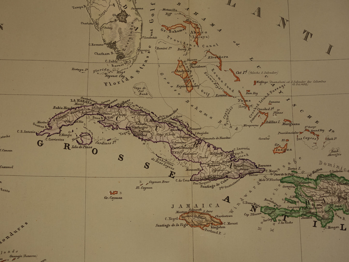 Alte Karte der Karibik und Mittelamerikas von 1857, originale antike Karte der Karibik, Antillen, Kuba, Nicaragua, Vintage-Karten