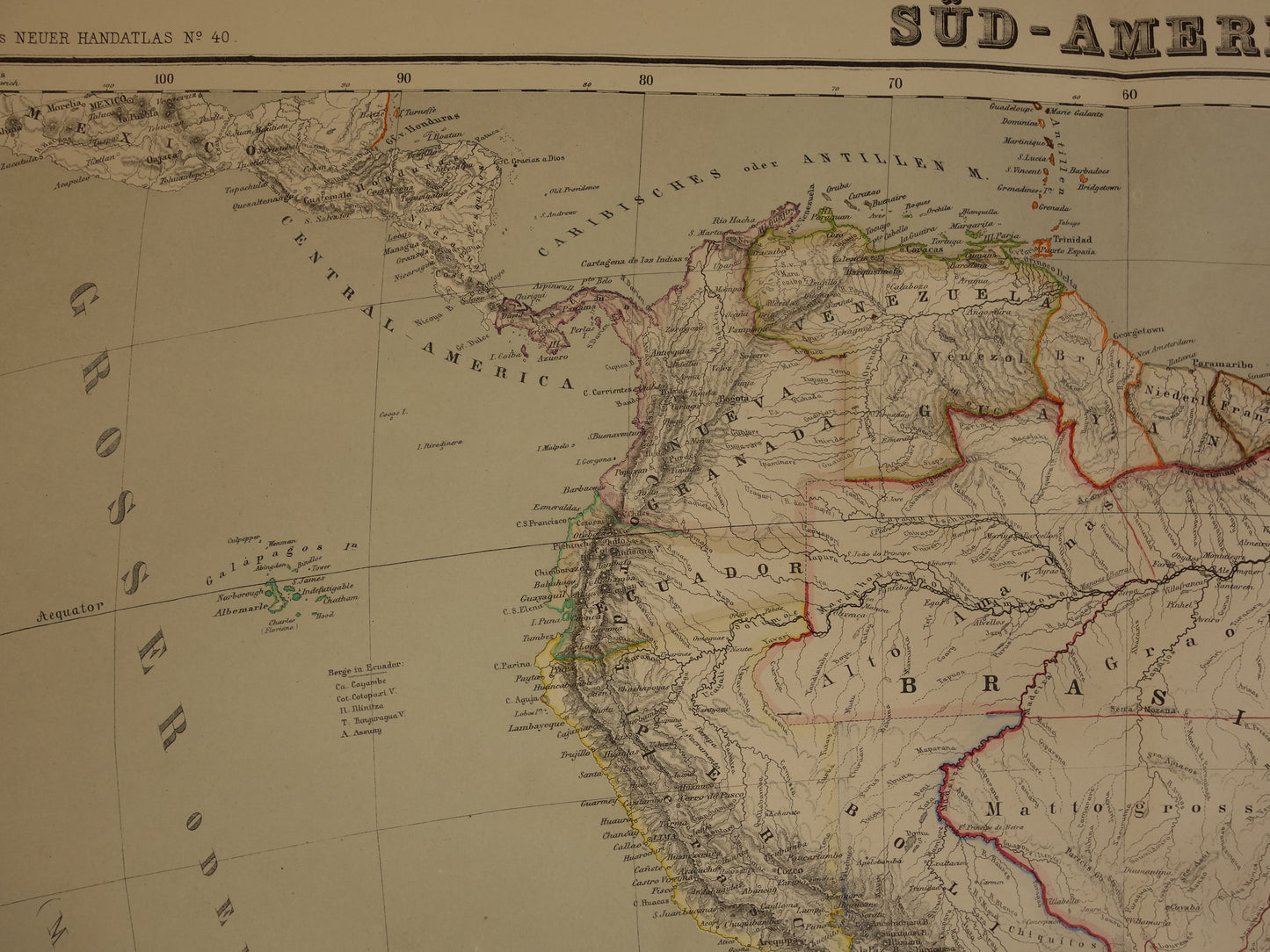 ZUID-AMERIKA Grote oude kaart van Zuid-Amerika uit 1860 originele antieke landkaart Patagonië Brazilië Argentinië Suriname vintage poster