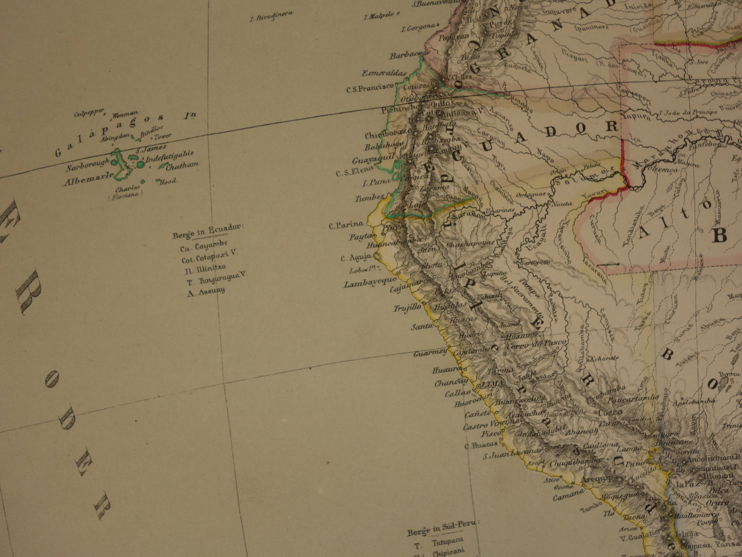 ZUID-AMERIKA Grote oude kaart van Zuid-Amerika uit 1860 originele antieke landkaart Patagonië Brazilië Argentinië Suriname vintage poster