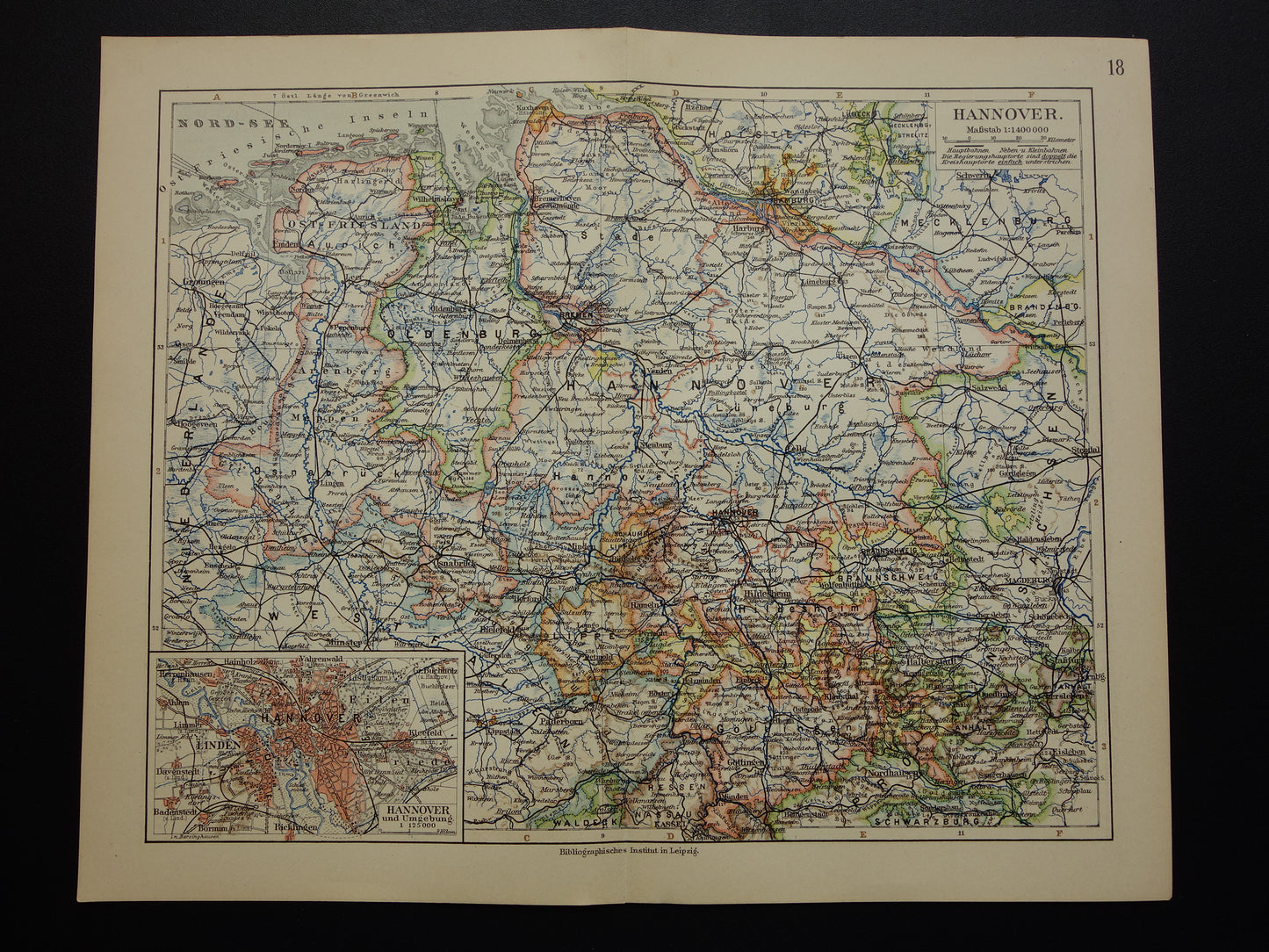 DUITSLAND oude kaart van Nedersaksen Hannover Bremen Hamburg 1906 originele antieke Duitse landkaart van noordwest Duitsland