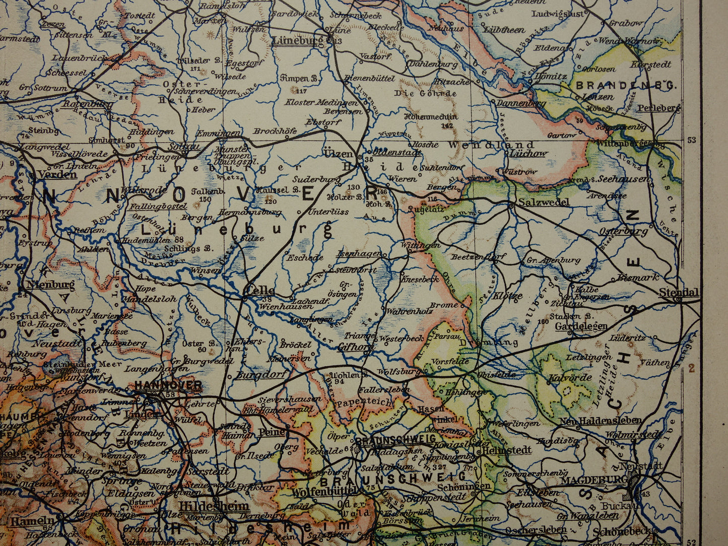 DUITSLAND oude kaart van Nedersaksen Hannover Bremen Hamburg 1906 originele antieke Duitse landkaart van noordwest Duitsland