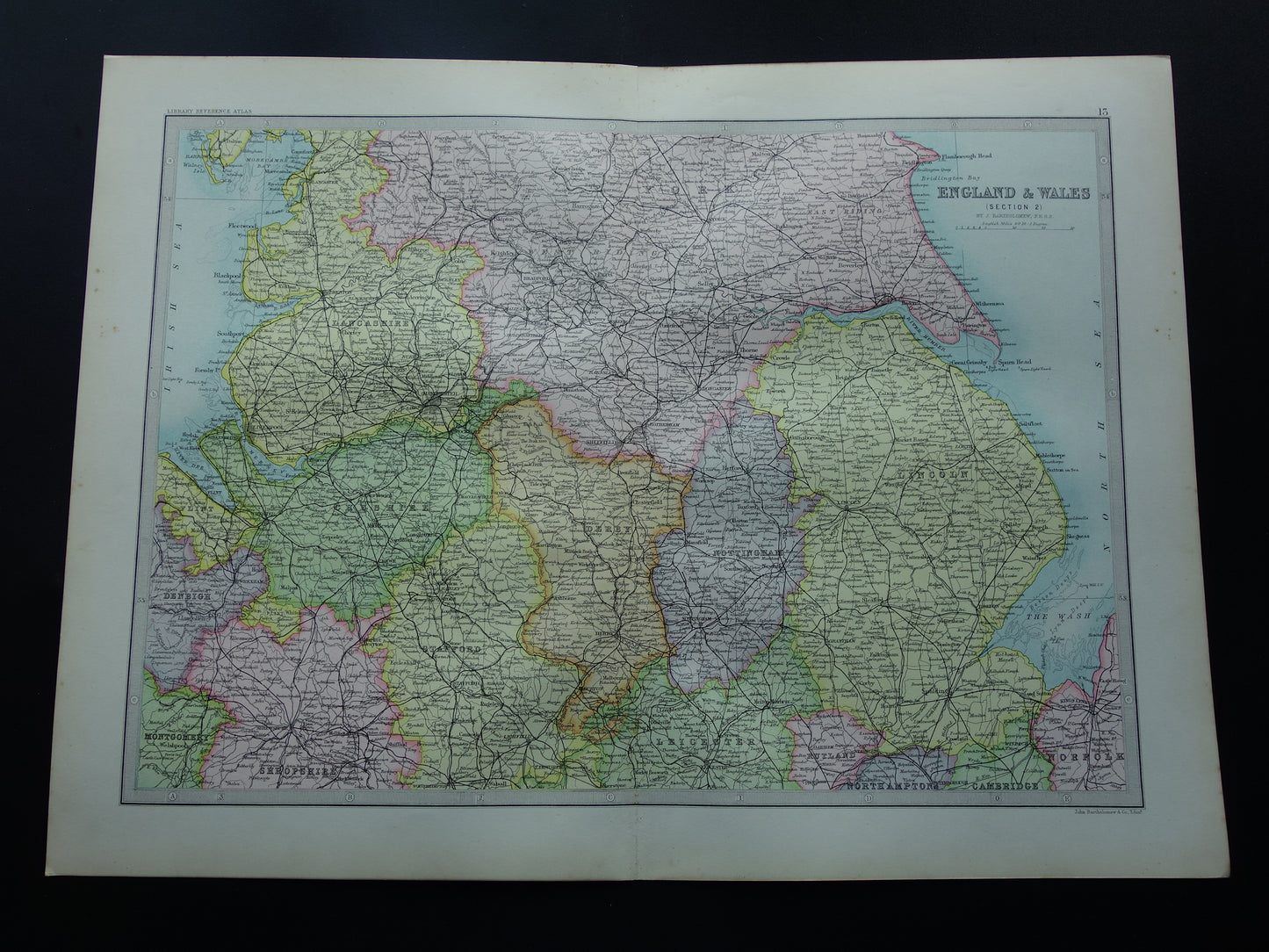 ENGELAND Oude kaart van Lincoln York Lancashire 1890 originele oude antieke Engelse landkaart