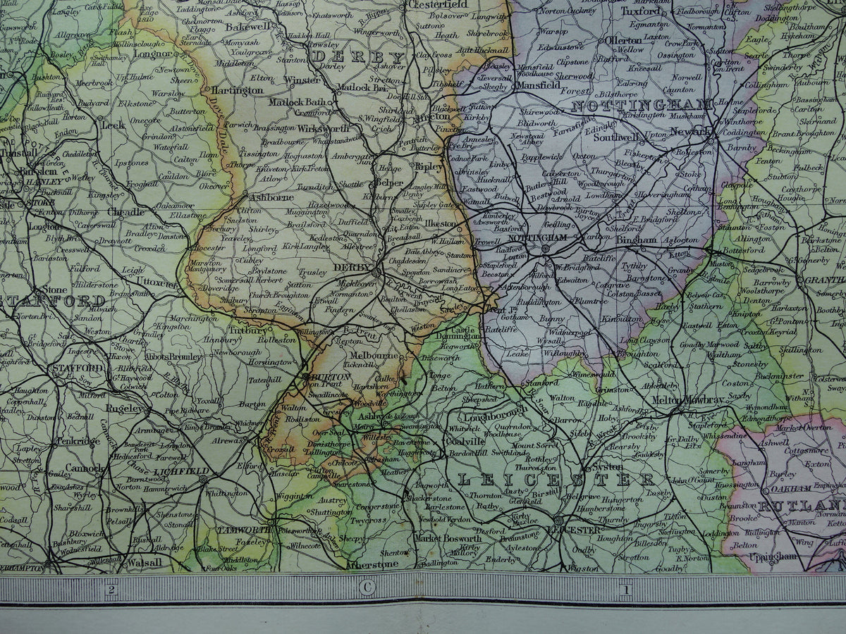 ENGLAND Alte Karte von Lincoln, York, Lancashire, 1890, originale alte englische Karte