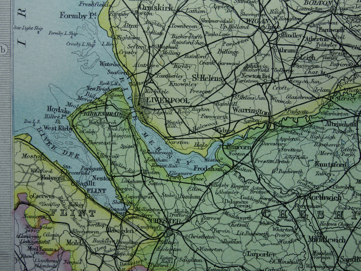 ENGLAND Alte Karte von Lincoln, York, Lancashire, 1890, originale alte englische Karte