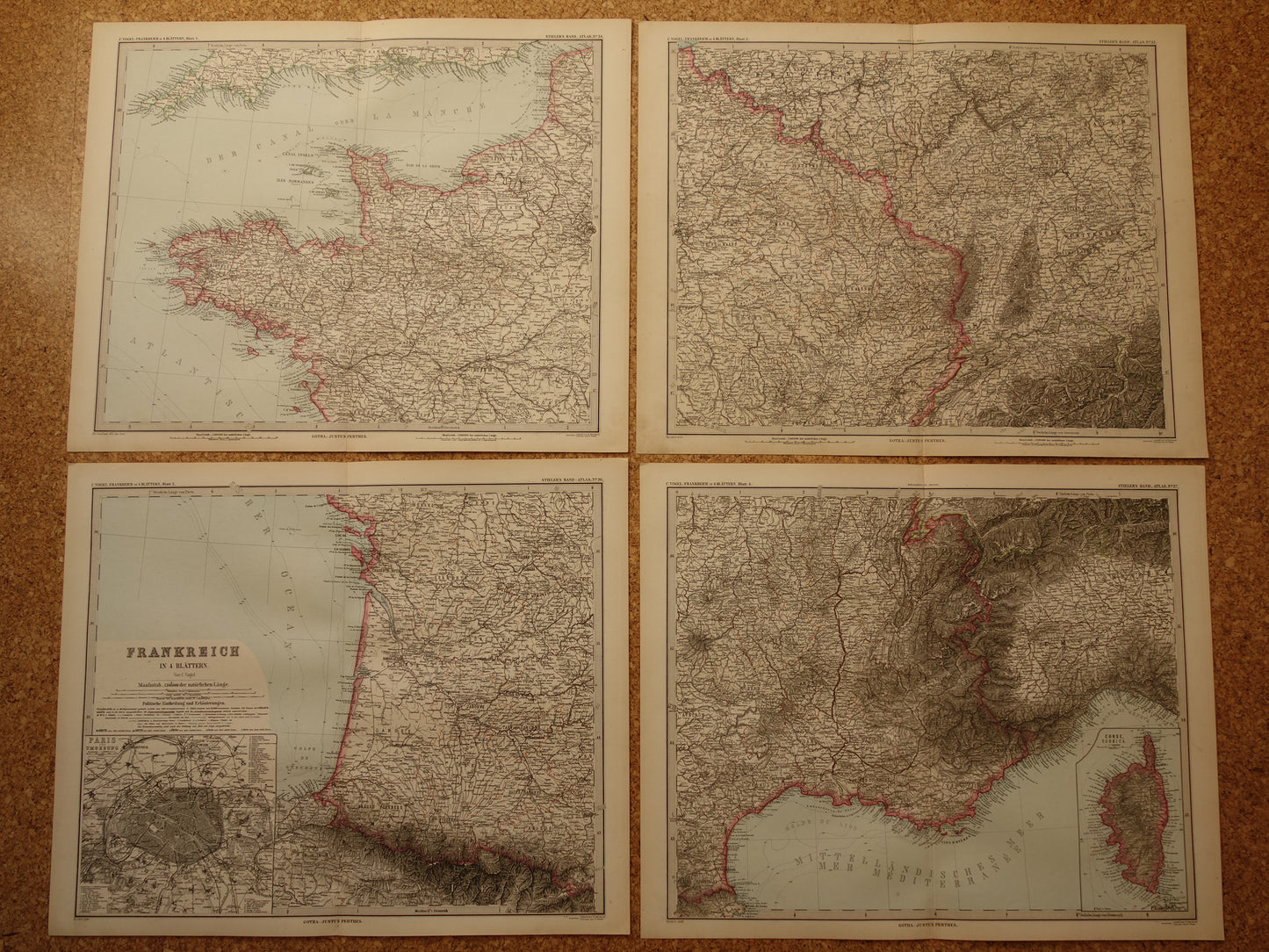 Grote oude landkaart van Frankrijk 1886 originele antieke kaart 74 x 92 cm met jaartal vintage landkaarten
