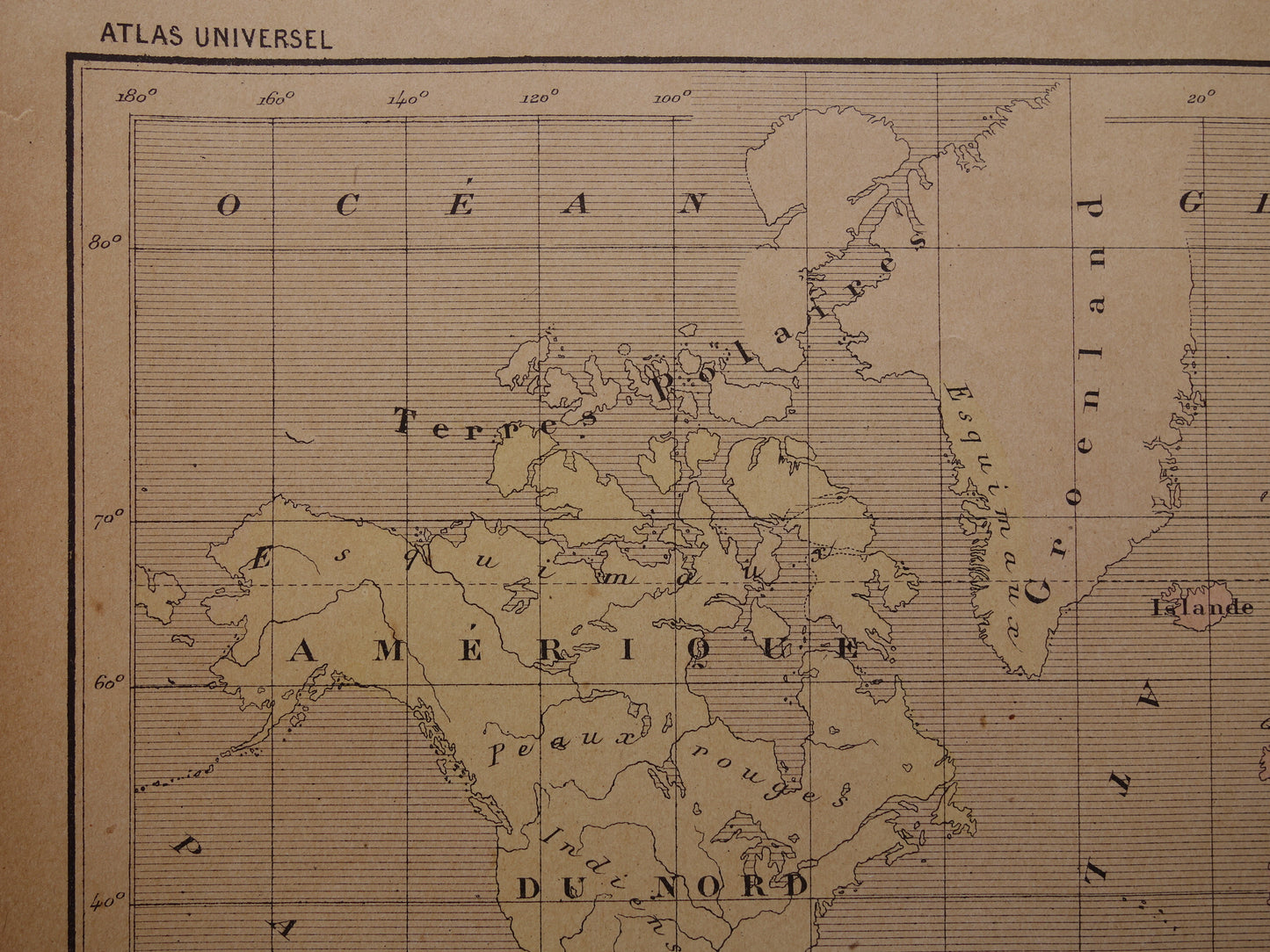 Originele oude antropologische wereldkaart over mensenrassen 1896 originele antieke Franse handgekleurde landkaart