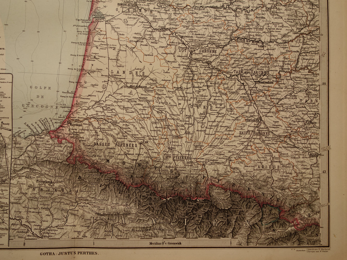 Grote oude landkaart van Frankrijk 1886 originele antieke kaart 74 x 92 cm met jaartal vintage landkaarten
