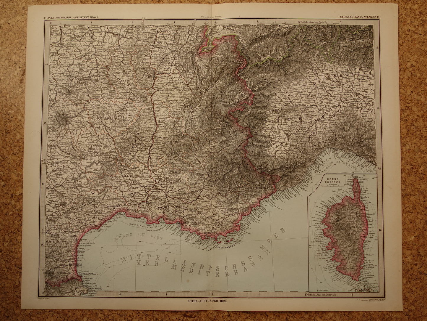 Grote oude landkaart van Frankrijk 1886 originele antieke kaart 74 x 92 cm met jaartal vintage landkaarten