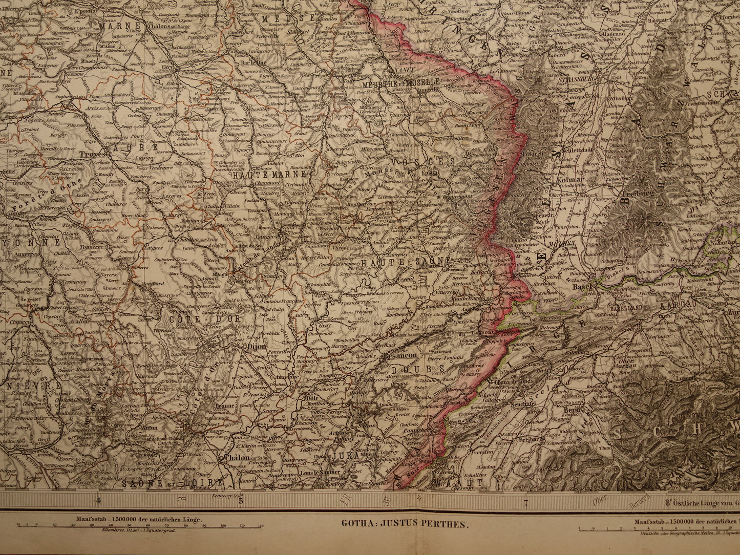 Grote oude landkaart van Frankrijk 1886 originele antieke kaart 74 x 92 cm met jaartal vintage landkaarten