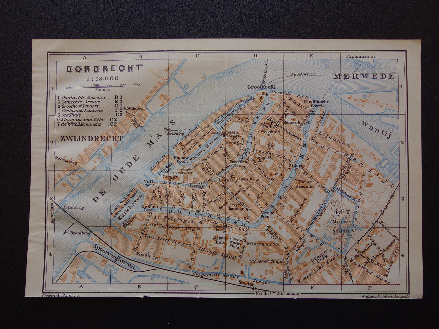 DORDRECHT oude plattegrond van Dordrecht uit 1927 kleine originele vintage kaart Nederland